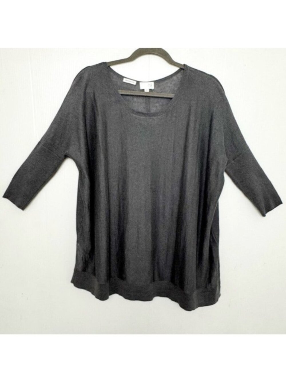 TSE 100% linen Charcoal gray 3/4 Sleeve Boxy Top Small